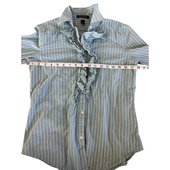 Ralph Lauren vintage 90s ruffle button down shirt blouse Peasant Royal Medium - Picture 6 of 8